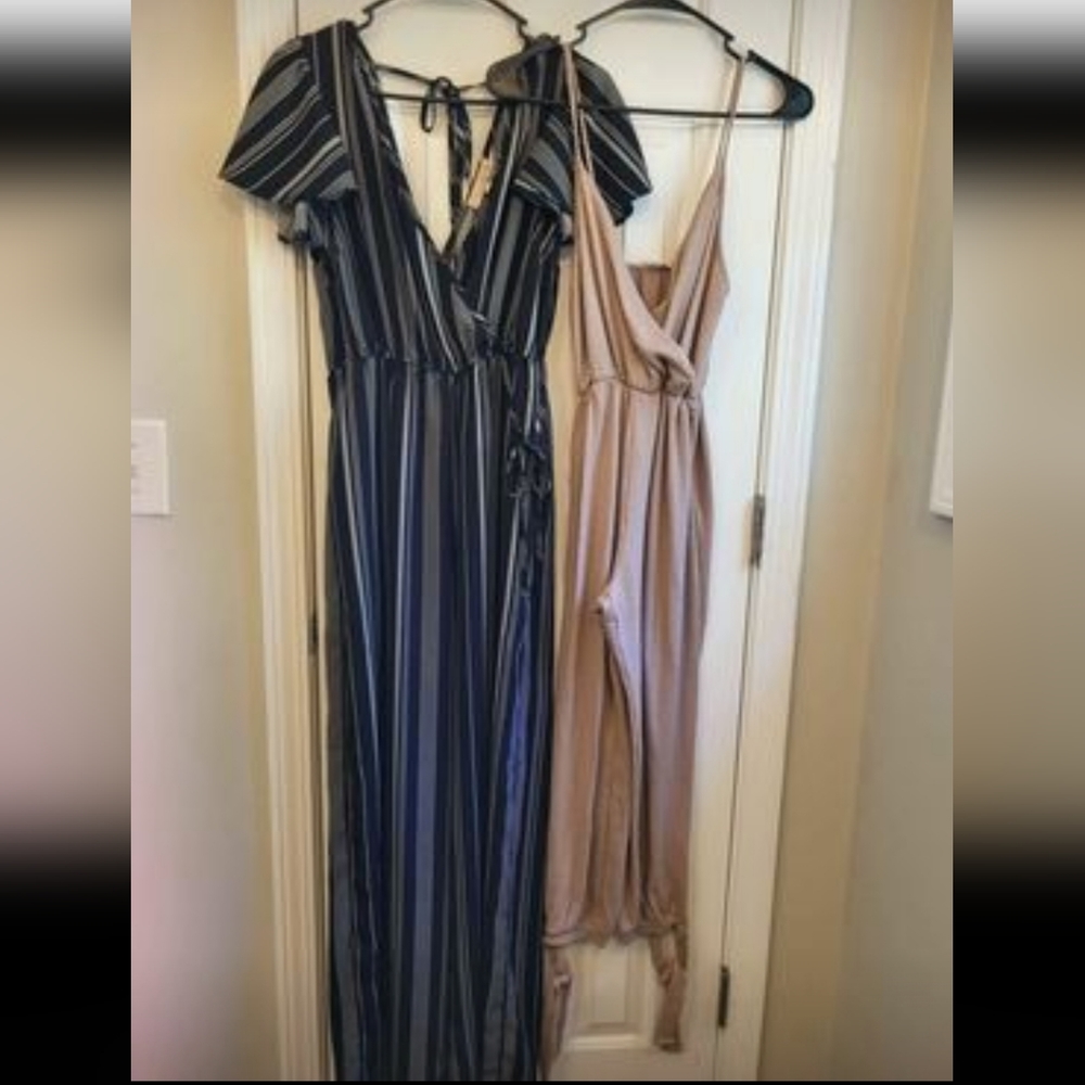 Jumpsuit Bundle--Striped Bog Collective Jumpsuit and Tan Rolla Coster Jumpsuit
